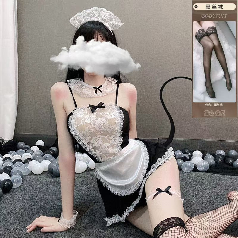 Sexy French Maid Lingerie Costume with Apron and Headband