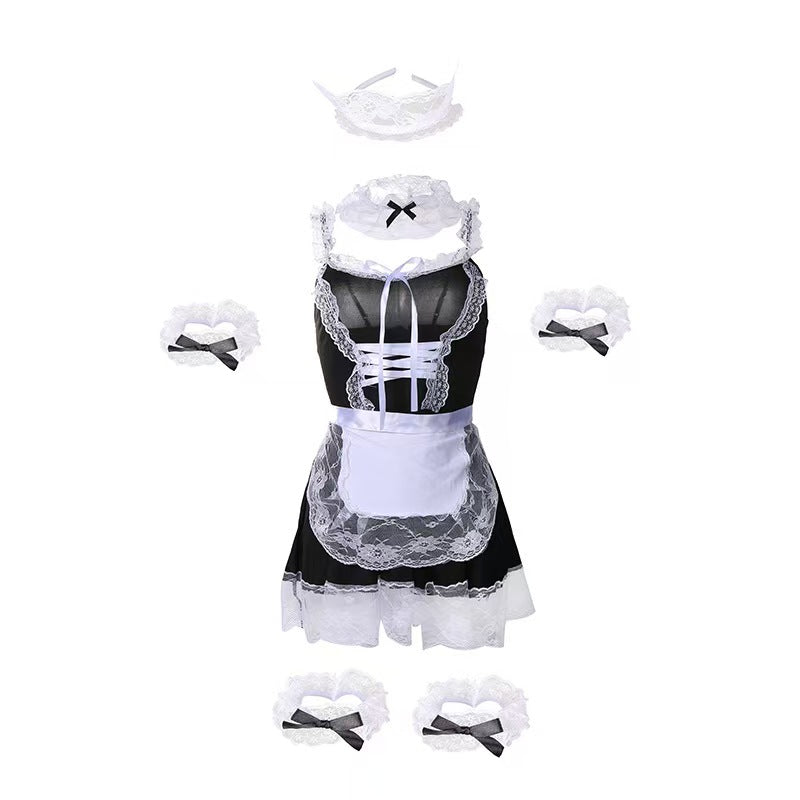 Lace French Maid Lingerie Set with Sheer Apron and Accessories