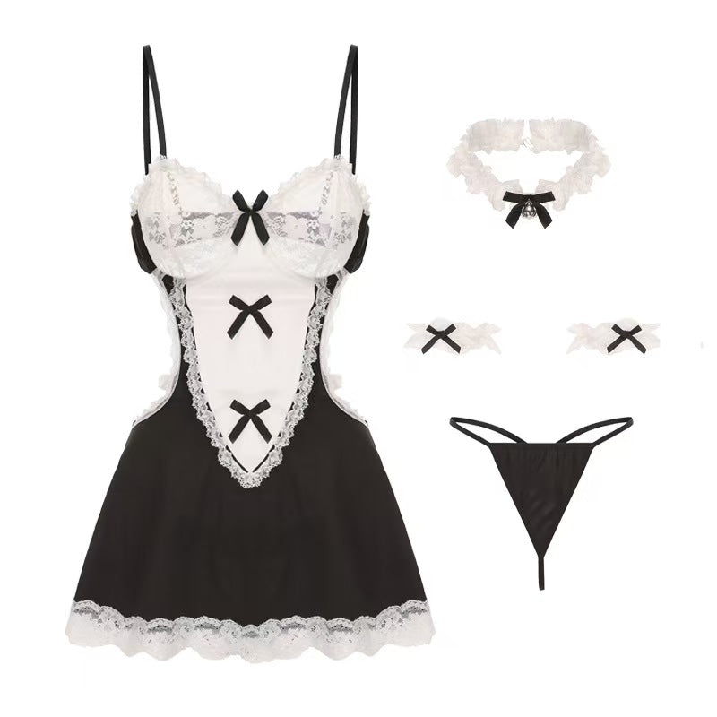 Elegant French Maid Lingerie Dress with Lace Cups and Bow Details